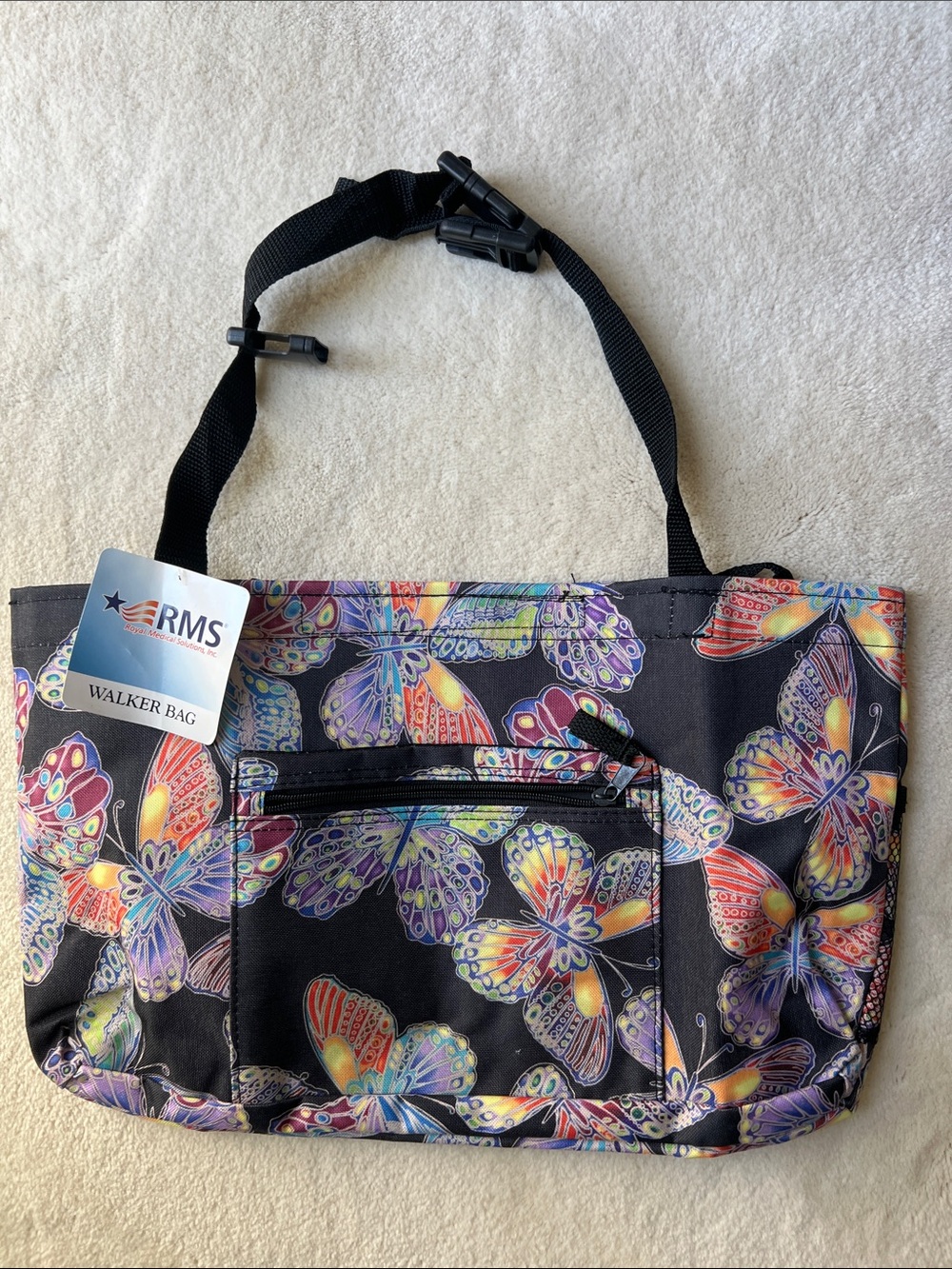 Butterfly Print Crossbody Walker Bag - Black Multicolor